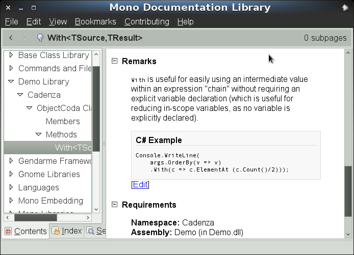 ObjectCoda.With() documentation inside monodoc.